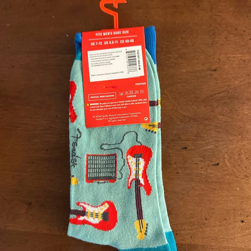 Fender Men's Blue Guitar Socks